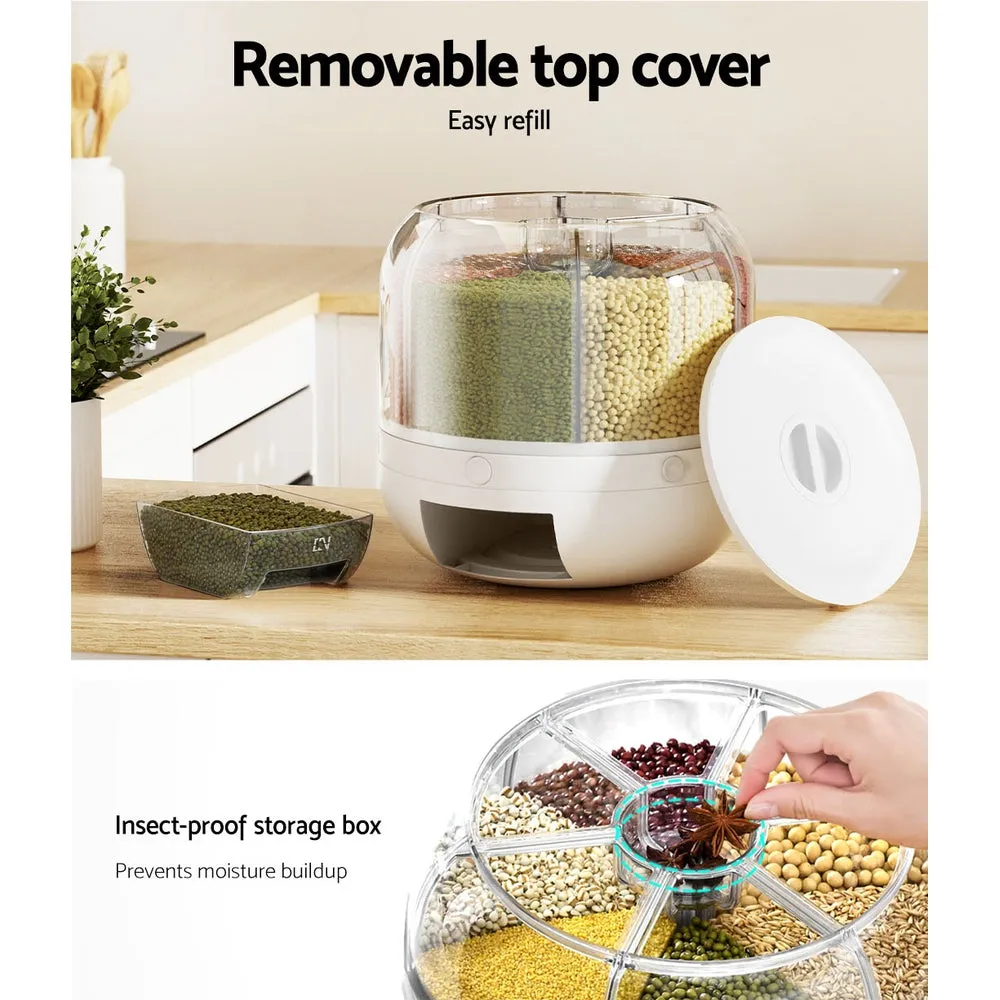 10KG Six-Compartment Rotatable Cereal Dispenser | 5-Star Chef