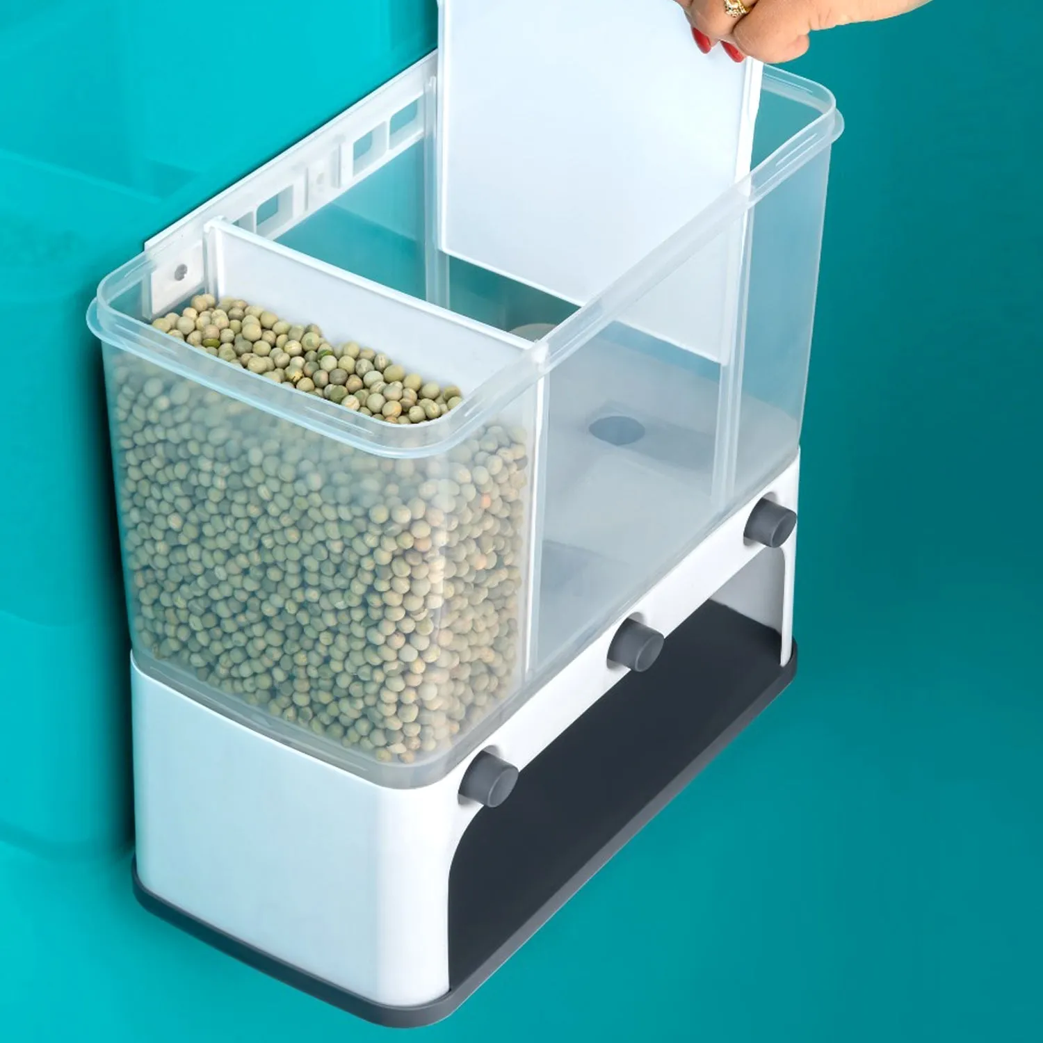 2550 Easy Flow Cereal Dispenser for Kitchen 3 in 1 Push Button Wall Mount Container