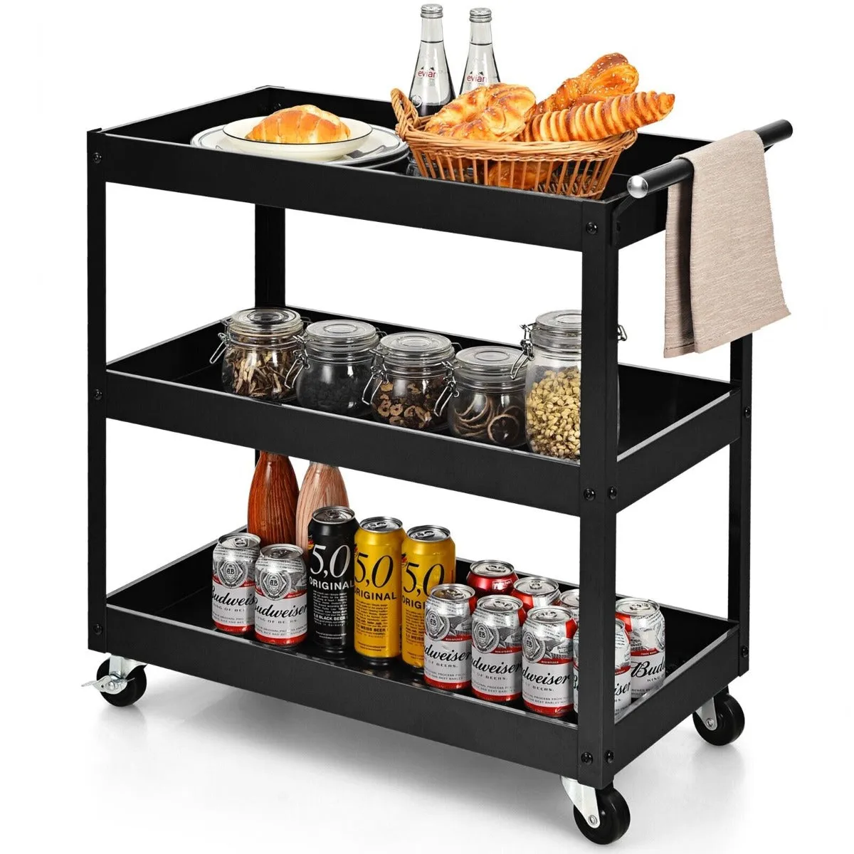 3-Tier Tool Trolley with Lockable Wheels for Garage Restaurant