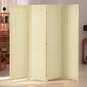 4 Panel Bamboo Room Divider, 6 Ft Tall Folding Privacy Screen Room Divider, Freestanding Partition Wall Dividers for Office,Bedroom, Beige