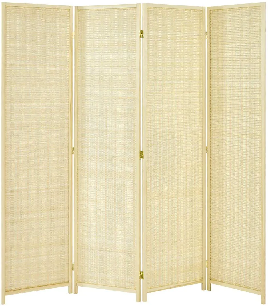 4 Panel Bamboo Room Divider, 6 Ft Tall Folding Privacy Screen Room Divider, Freestanding Partition Wall Dividers for Office,Bedroom, Beige