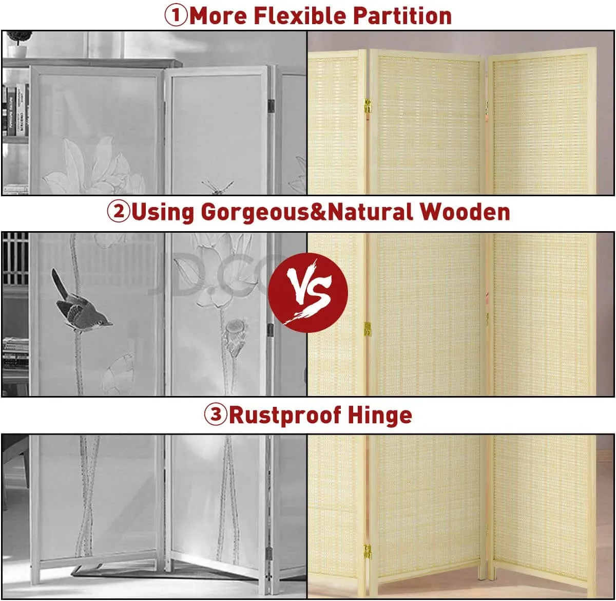 4 Panel Bamboo Room Divider, 6 Ft Tall Folding Privacy Screen Room Divider, Freestanding Partition Wall Dividers for Office,Bedroom, Beige