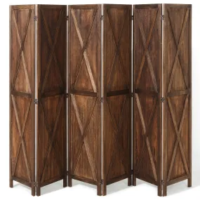 6 Panels Wood Room Divider 5.6 FT X-Shaped Rustic Folding Privacy Screens, Brown