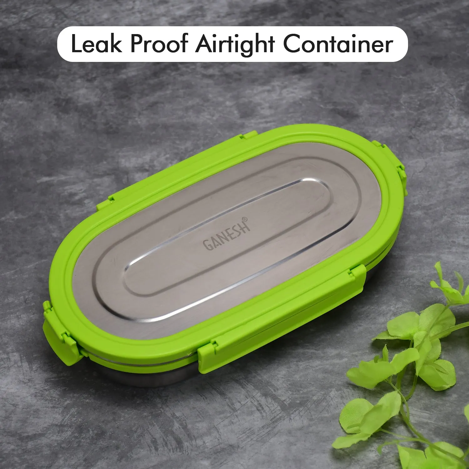 8138 Ganesh Solo Oval 650 Stainless Steel Leak proof airtight Lunch Pack for Office & School Use