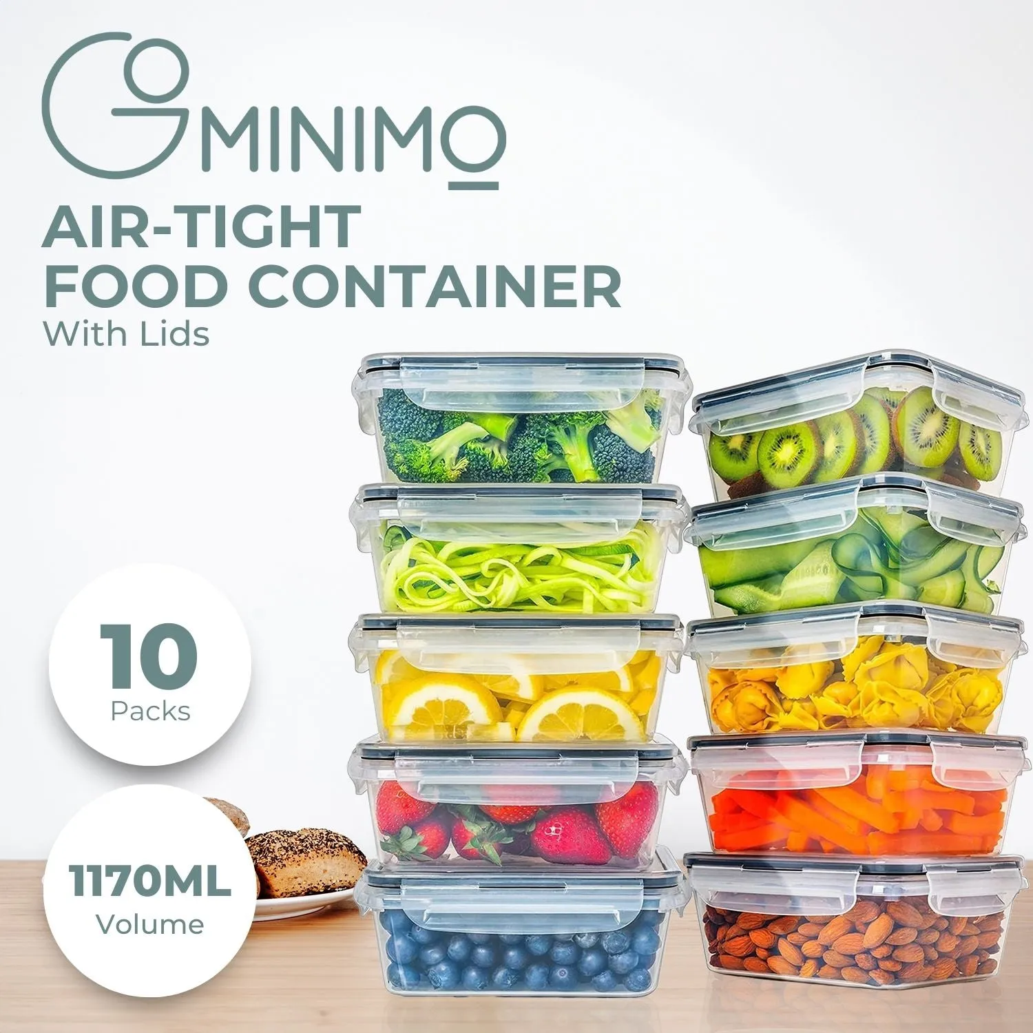 Airtight Temperature Resistant Food Storage Containers, 10 Pack