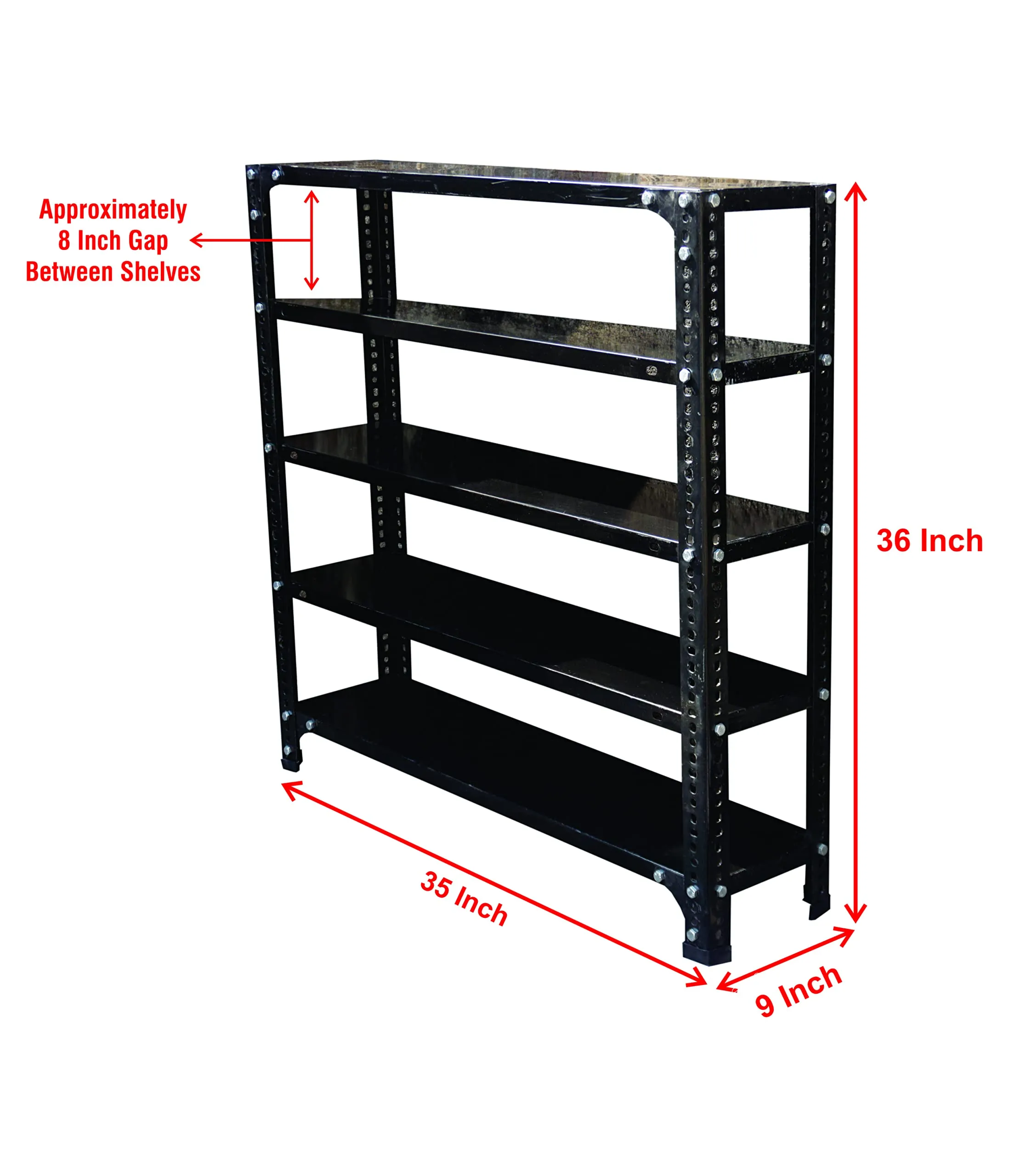 Alija Slotted Angle slim Shoe Rack (36 x 35 x 9 Inch) with 5 Shelves unit (24 Gauge) (Black), Metal