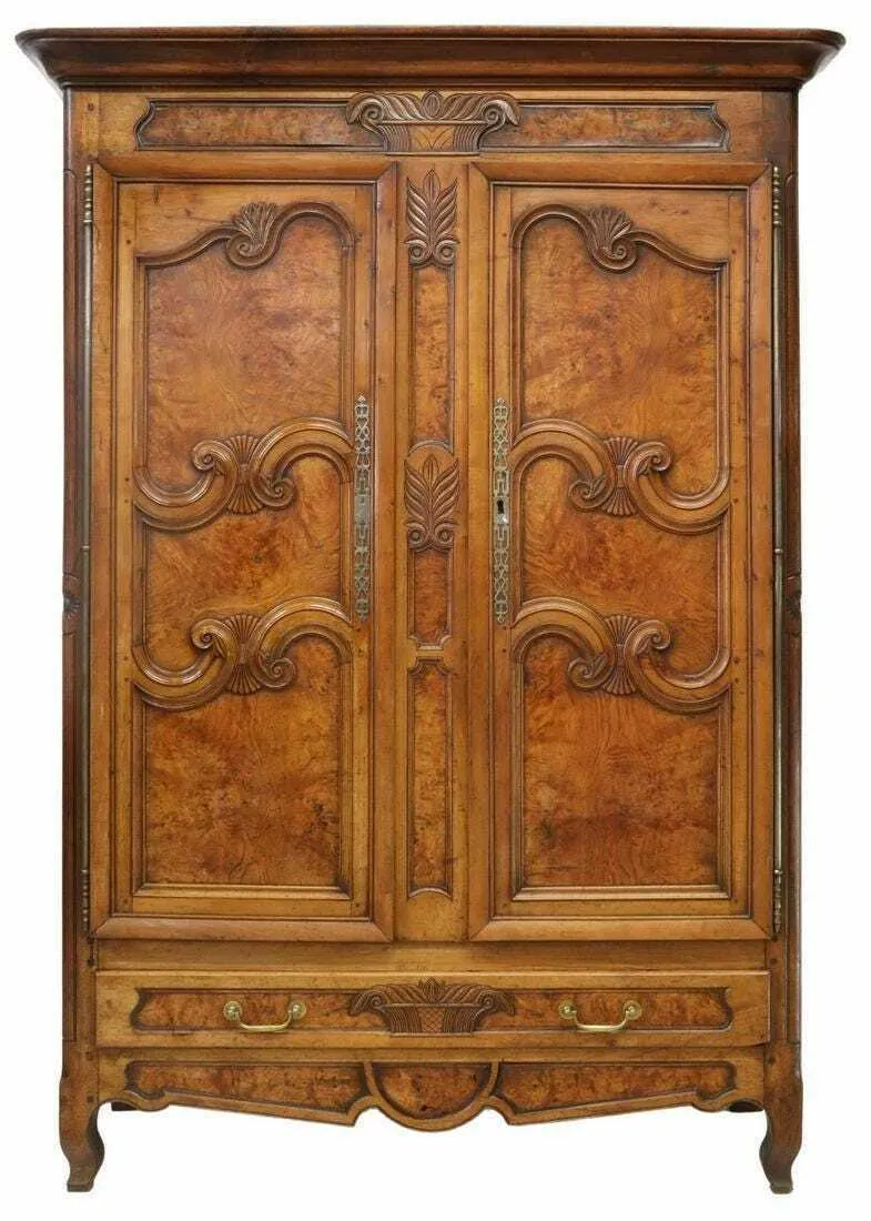 Antique Armoire, French Provincial Louis XV Style Burl Elm Wardrobe, 19th C 1800's!!