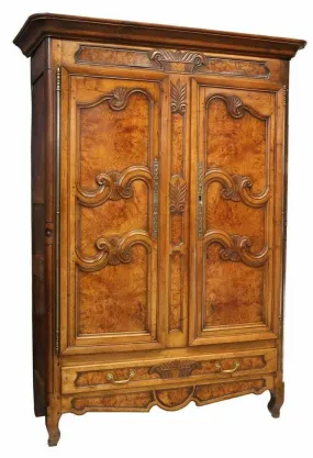 Antique Armoire, French Provincial Louis XV Style Burl Elm Wardrobe, 19th C 1800's!!