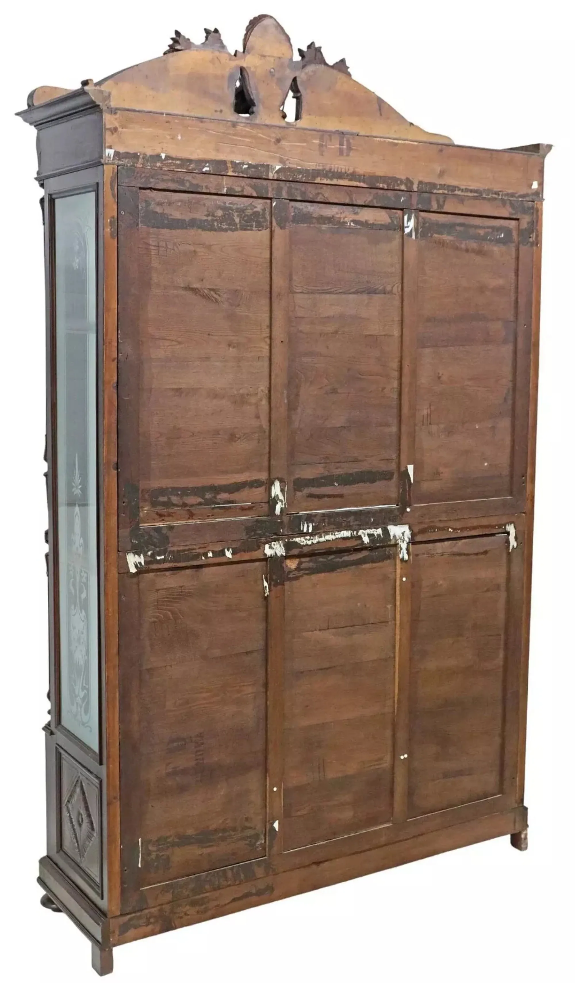 Antique Bookcase, Italian, Hunt, Carved Walnut, Etched Glass, Display, 1800s!!