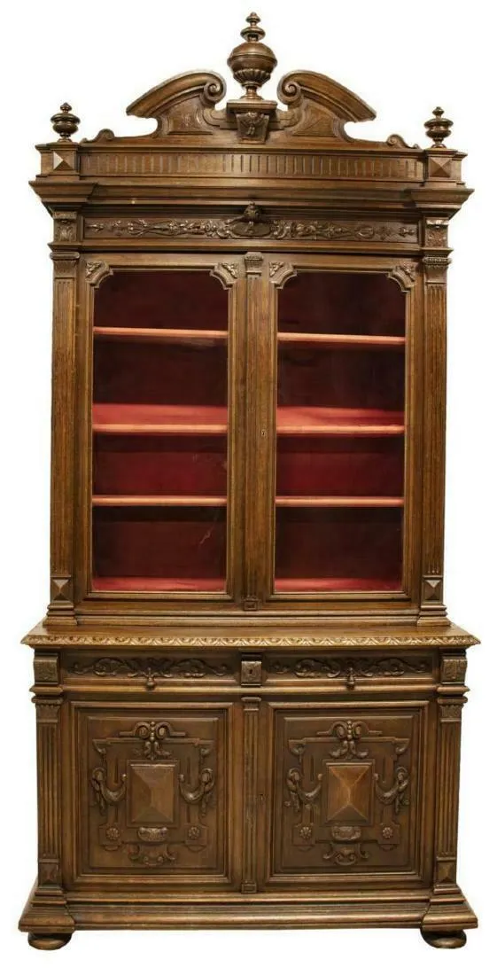 Antique Bookcase or Deux Corps Buffet, French Henri II Style, 19th C., 1800's, Gorgeous Piece!!