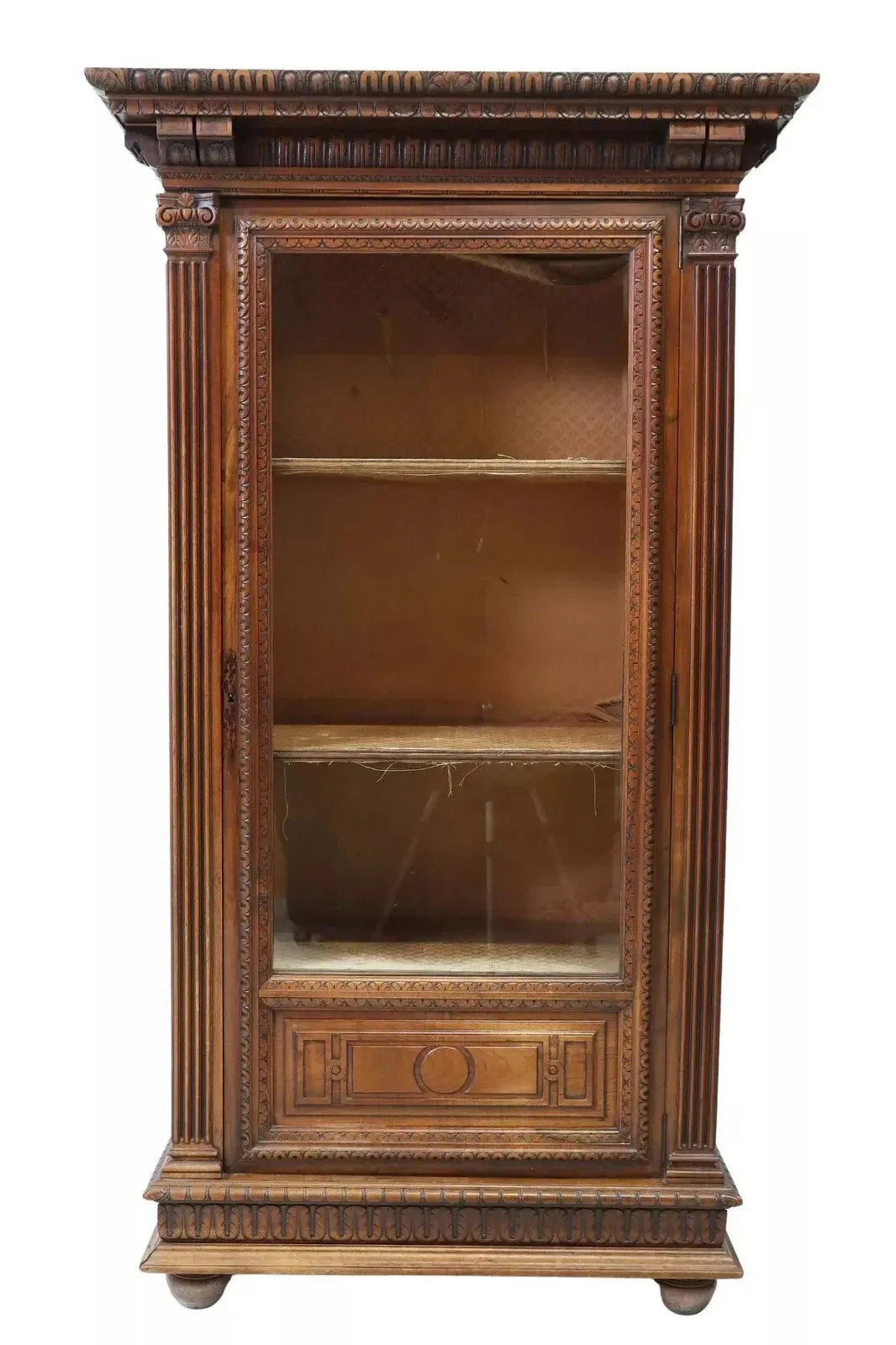 Antique Bookcase, Vitrine, Cabinet, French Renaissance Revival, Walnut, 1800s!