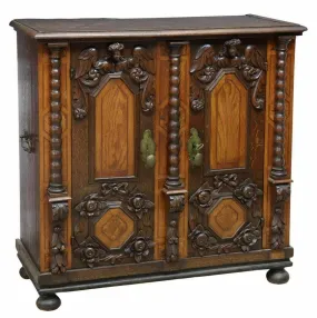 Antique Cabinet, Italian Baroque Style Walnut & Oak Cabinet, 19th C., Amazing!