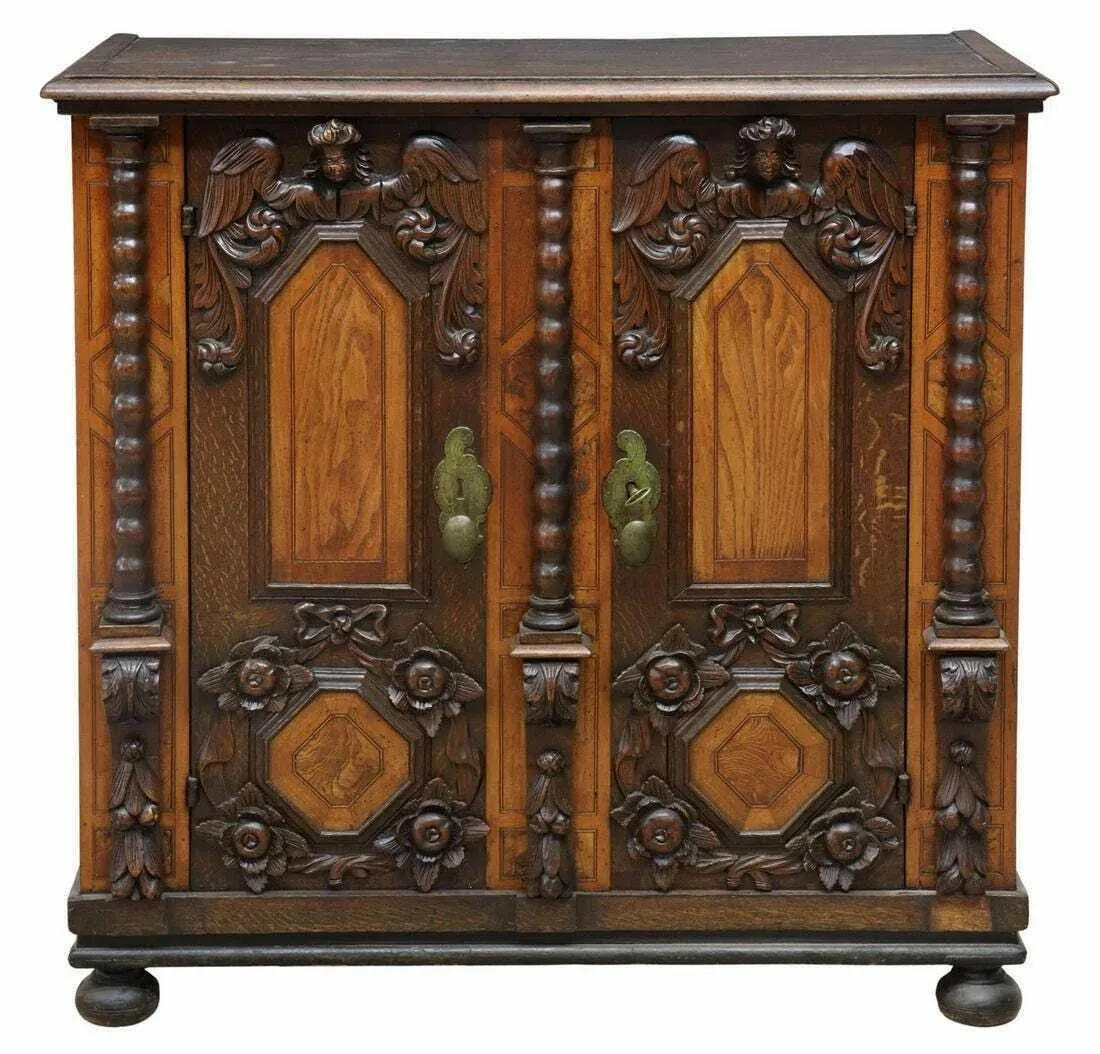 Antique Cabinet, Italian Baroque Style Walnut & Oak Cabinet, 19th C., Amazing!