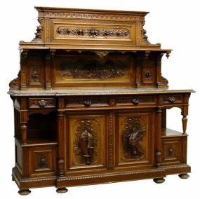 Antique Cabinet, Sideboard, Sid Hunt, French Marble-Top Walnut, 1800s, Gorgeous!