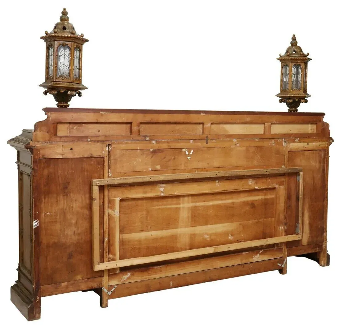 Antique Sideboard, Italian Paint Decorated, Carved Wood, with Lanterns, 1800s!!