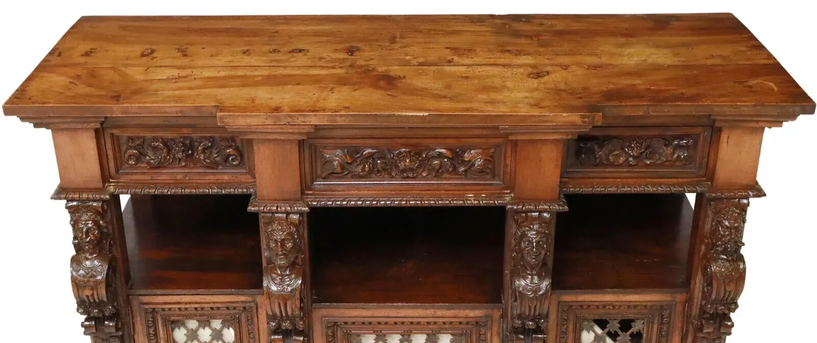 Antique Sideboard, Italian Renaissance Revival, Breakfront, Carved Walnut, 1800s