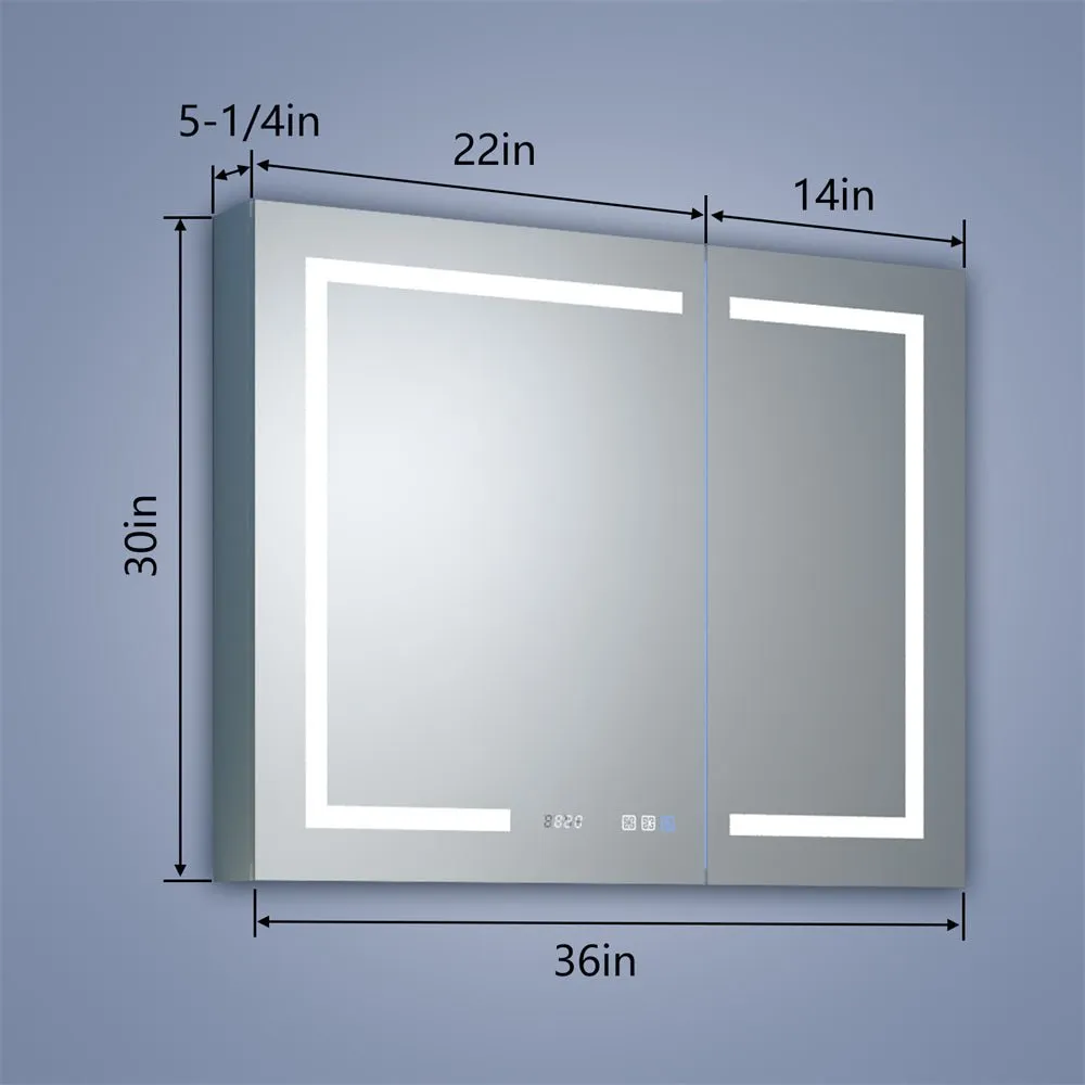 Boost-M1 36" W x 30" H LED Lighted Bathroom Medicine Cabinet with Mirror Recessed or Surface Mounted LED Medicine Cabinet