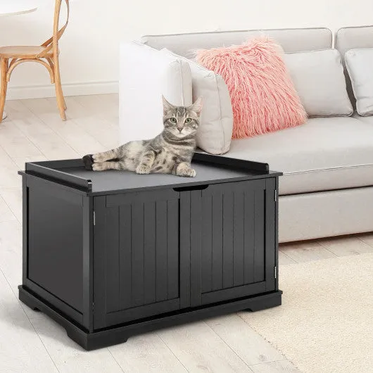 Cat Litter Box Enclosure with Double Doors for Large Cat and Kitty-Black