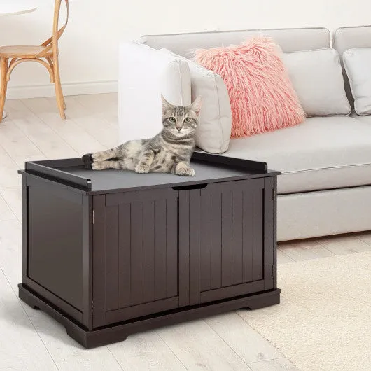 Cat Litter Box Enclosure with Double Doors for Large Cat and Kitty-Brown