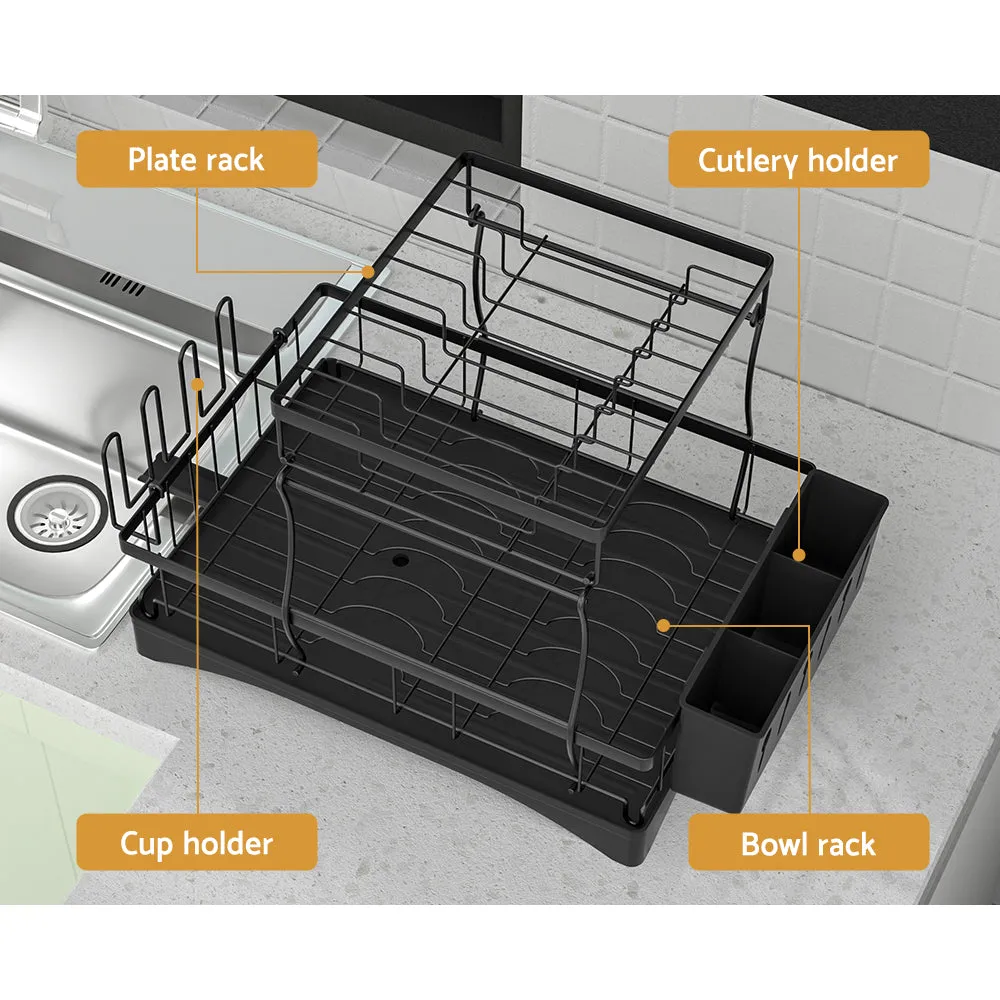 Expandable 2-Tier Dish Drying Rack with Cutlery Holder - Cefito