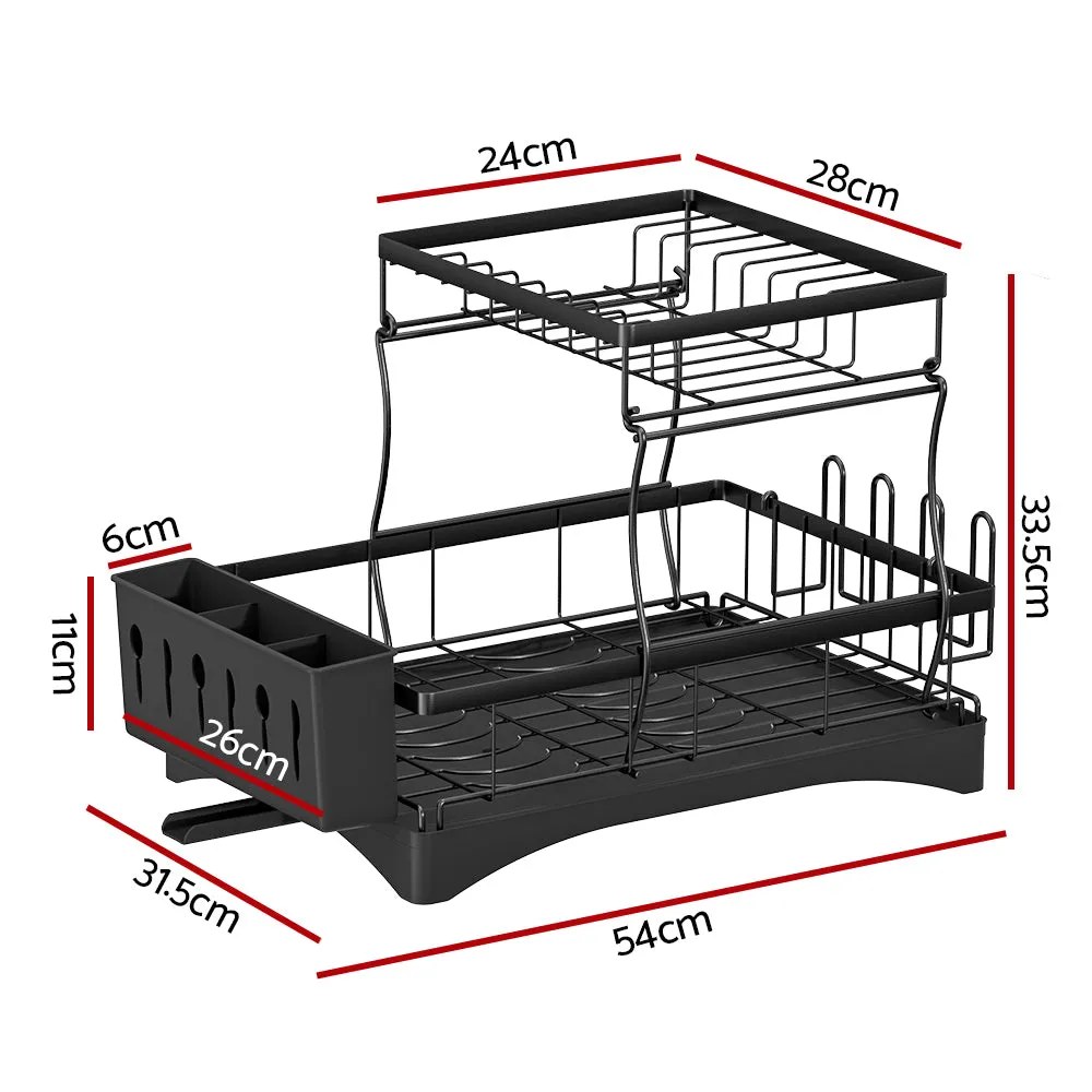 Expandable 2-Tier Dish Drying Rack with Cutlery Holder - Cefito