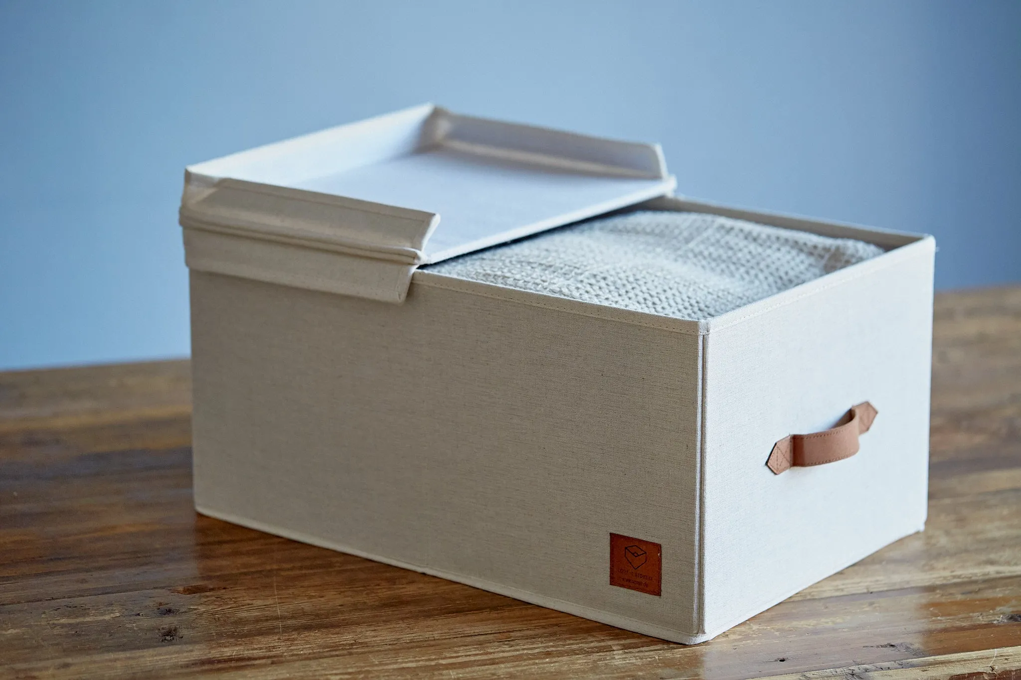 Fabric Storage Box With Hinged Lid - Cream