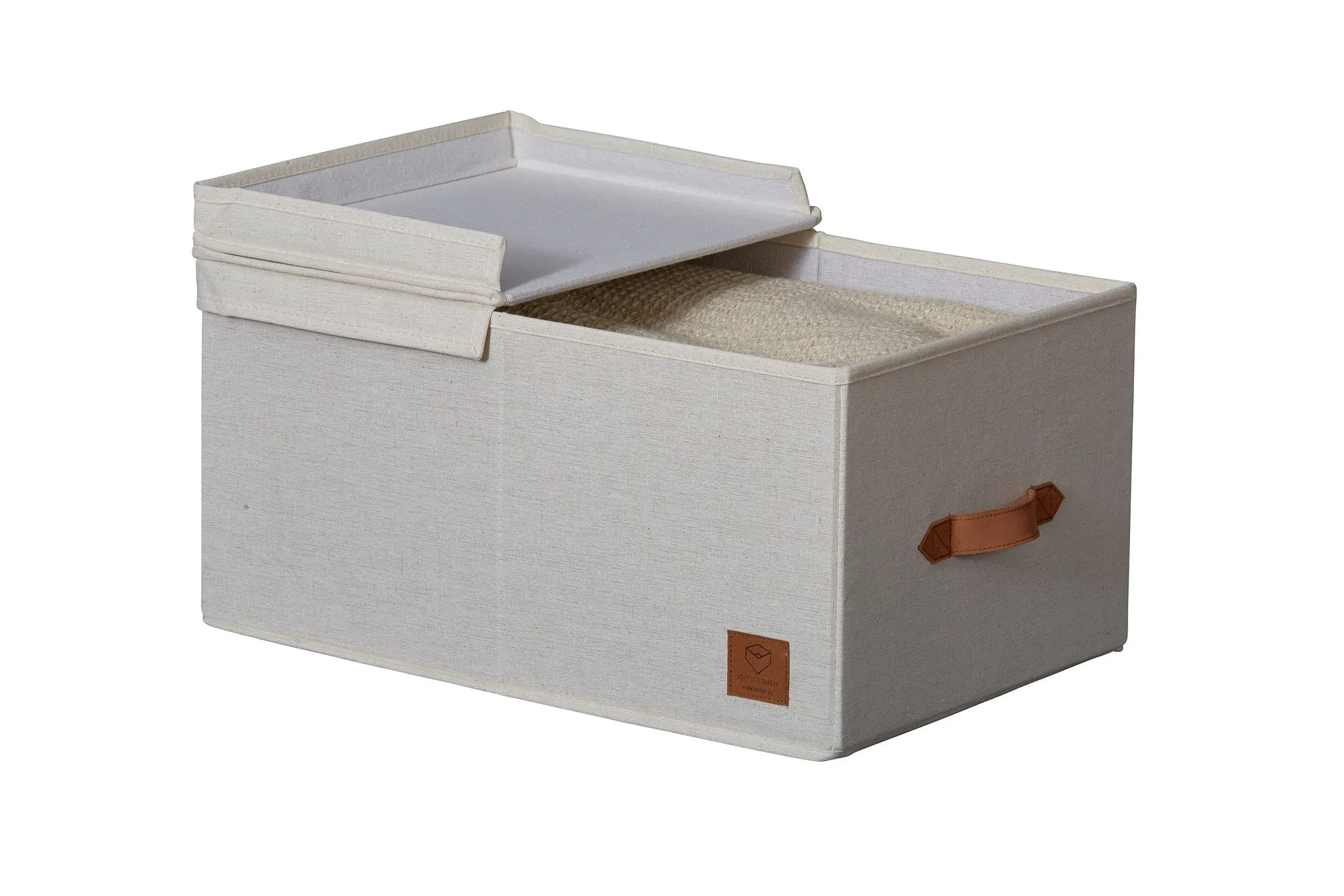 Fabric Storage Box With Hinged Lid - Cream