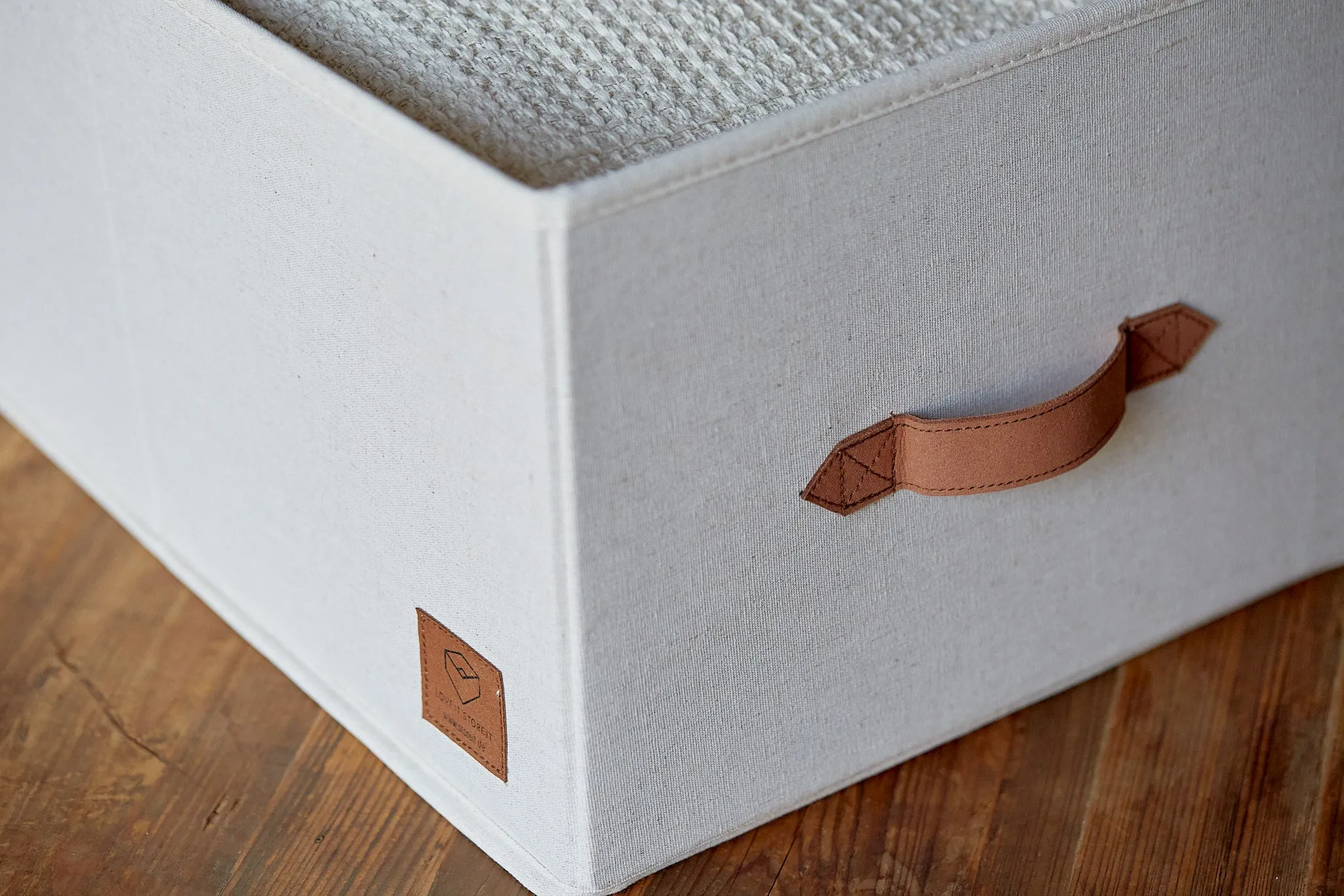 Fabric Storage Box With Hinged Lid - Cream