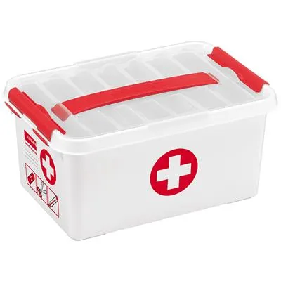 Compact 6L First Aid Storage Box with Tray - Durable White and Red Design