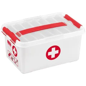 Compact 6L First Aid Storage Box with Tray - Durable White and Red Design