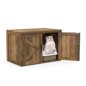 Flip Top Hidden Cat Washroom Furniture with Double Barn Doors  Removable Divider and Middle Entry