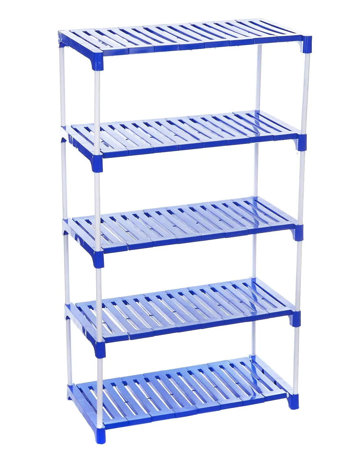 FLIPZON 5 Step Strong Foster Rack Organizer for Shoe/Clothes/Books | Need to Be Assemble - DIY | Metal & Plastic | Blue & white