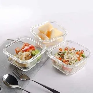 Getzie® - Pack Of 2 Glass Lunch Box, 500 Ml, Microwave Safe Lunch Box, Airtight Container, Leakproof, Transparent Glass Storage Containers, Food Storage Containers, Fridge Storage Boxes Set Of 2