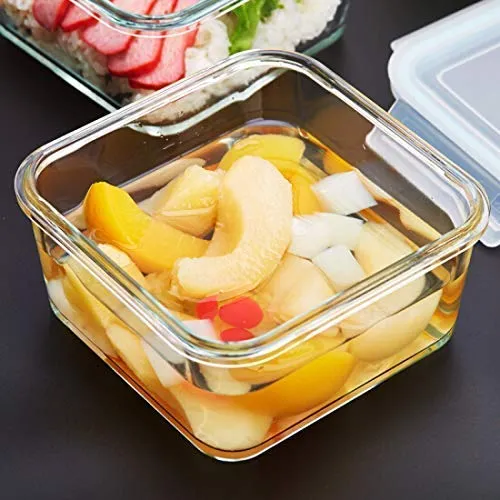 Getzie® - Pack Of 2 Glass Lunch Box, 500 Ml, Microwave Safe Lunch Box, Airtight Container, Leakproof, Transparent Glass Storage Containers, Food Storage Containers, Fridge Storage Boxes Set Of 2