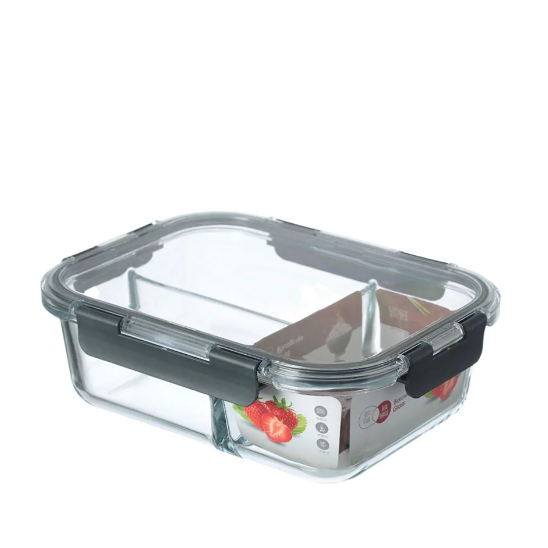 Glass Lock Divided Rectangle Glass Food Container