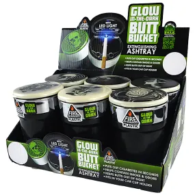 Glow in The Dark Printed Lid Butt Bucket Ashtray with LED Light - 6 Per Retail Ready Display 22634