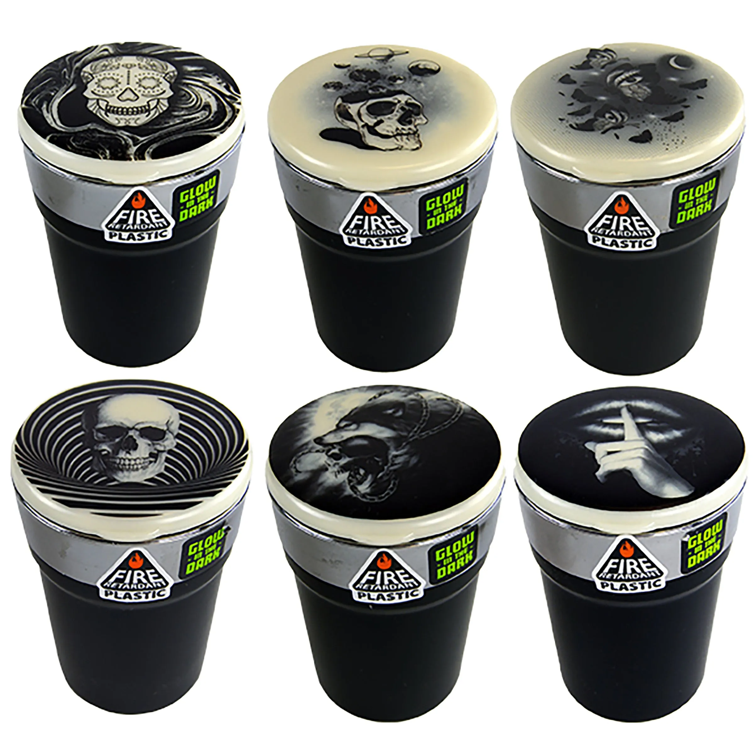 Glow in The Dark Printed Lid Butt Bucket Ashtray with LED Light - 6 Per Retail Ready Display 22634