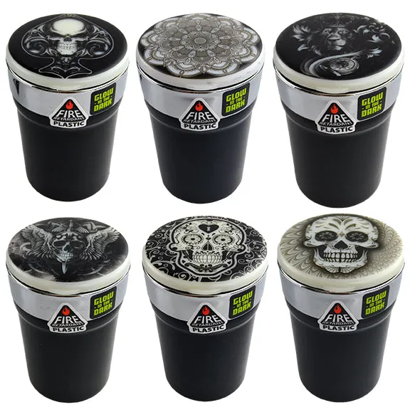 Glow in The Dark Printed Lid Butt Bucket Ashtray with LED Light - 6 Per Retail Ready Display 23786