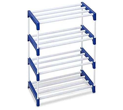 Growys Shoe Rack Premium Metal Shoe Rack Stackable and Durable, Easy to Assemble, Space Saving Shoe Rack Home Storage Organizer (Blue) (4 Shelves)