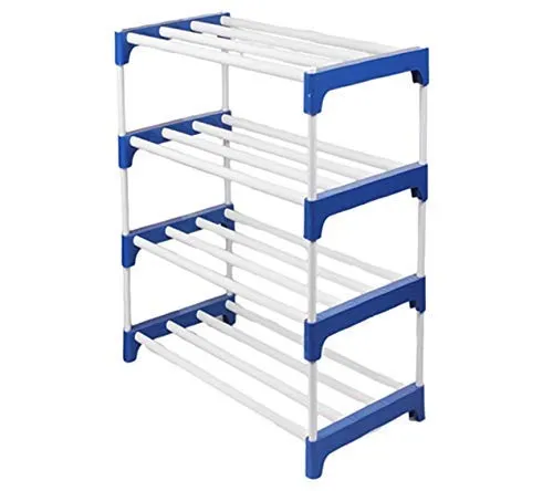 Growys Shoe Rack Premium Metal Shoe Rack Stackable and Durable, Easy to Assemble, Space Saving Shoe Rack Home Storage Organizer (Blue) (4 Shelves)