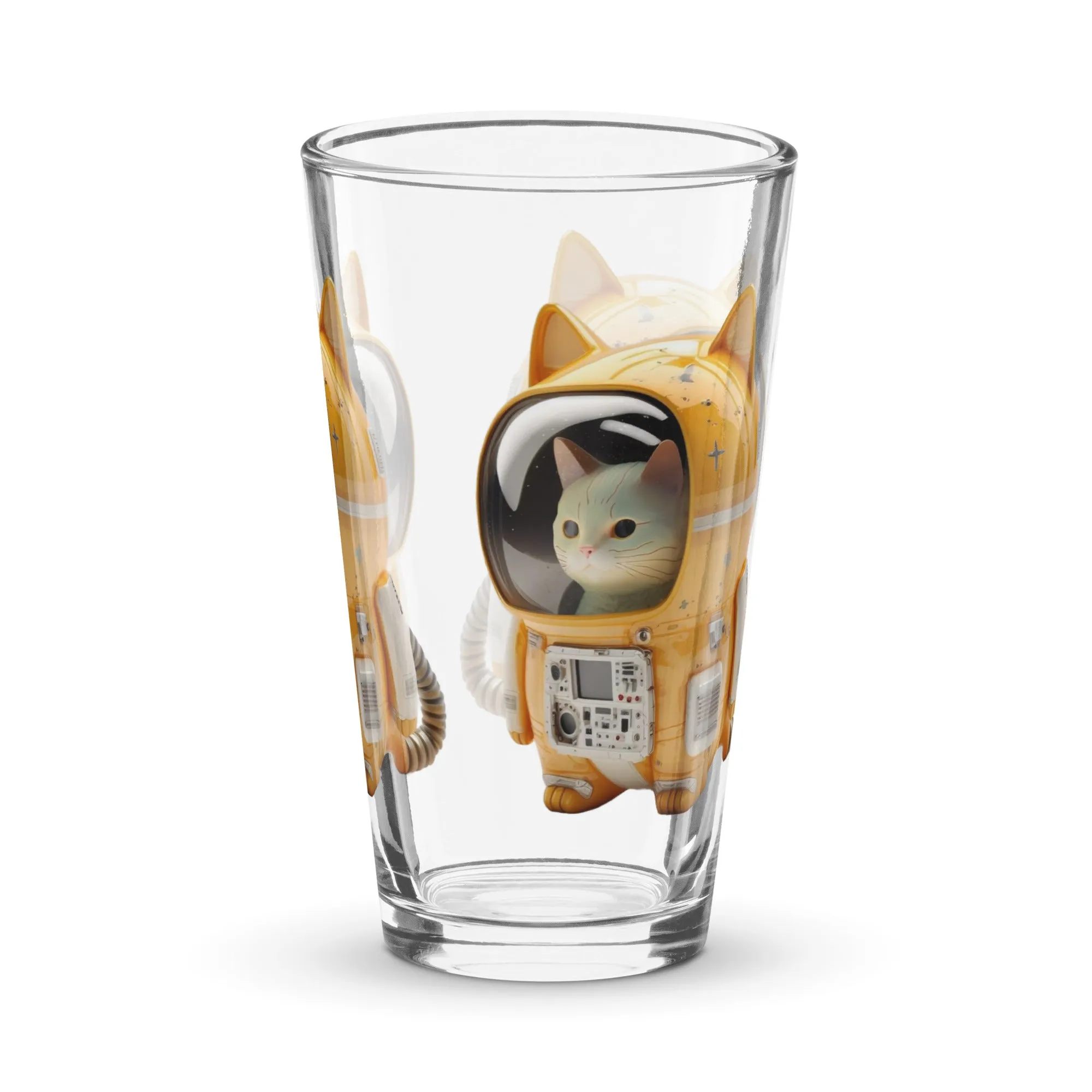 Handmade Astronaut Space Kitty Cat 16oz. Shaker Beer pint glass Cup