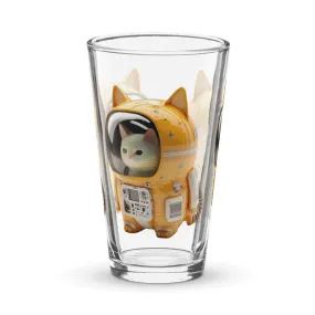 Handmade Astronaut Space Kitty Cat 16oz. Shaker Beer pint glass Cup