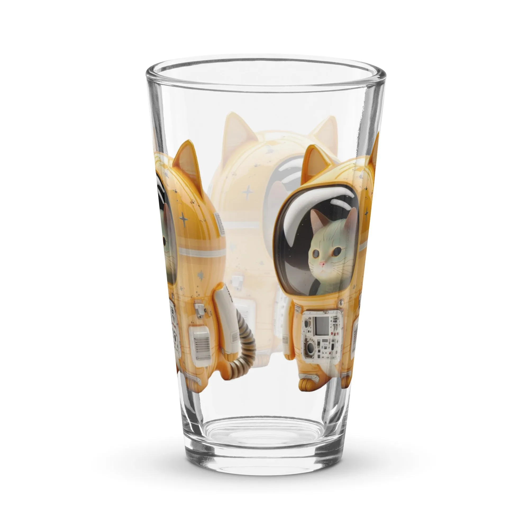 Handmade Astronaut Space Kitty Cat 16oz. Shaker Beer pint glass Cup