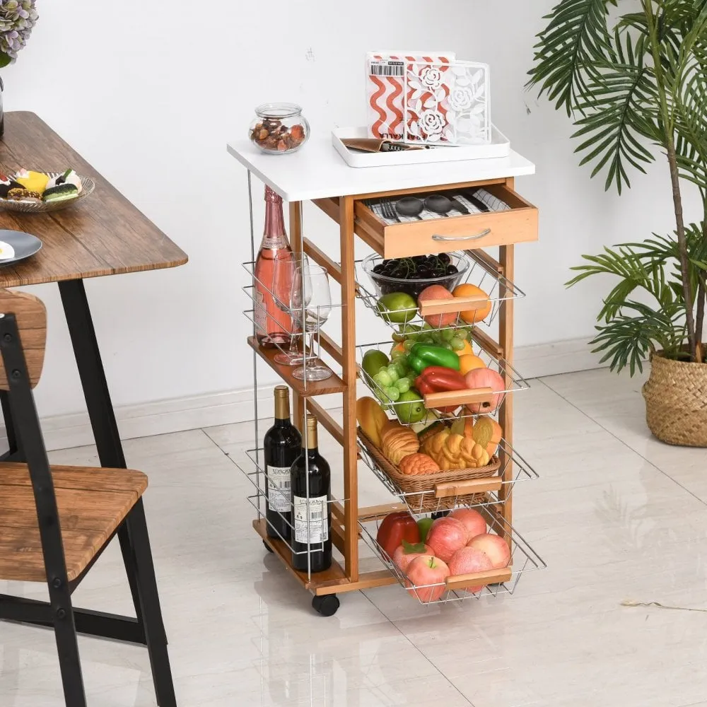 HOMCOM MDF Multifunction Kitchen Island Trolley-Brown