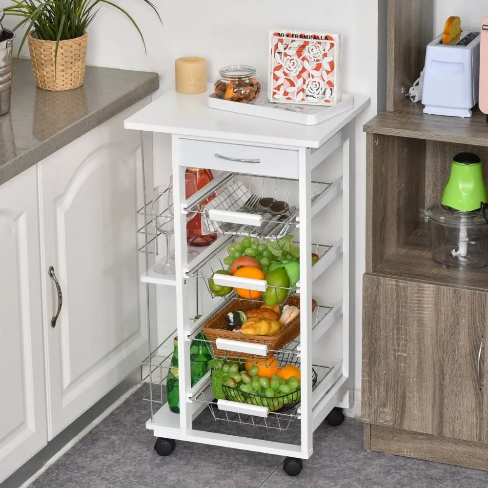 HOMCOM MDF Multifunction Kitchen Island Trolley White