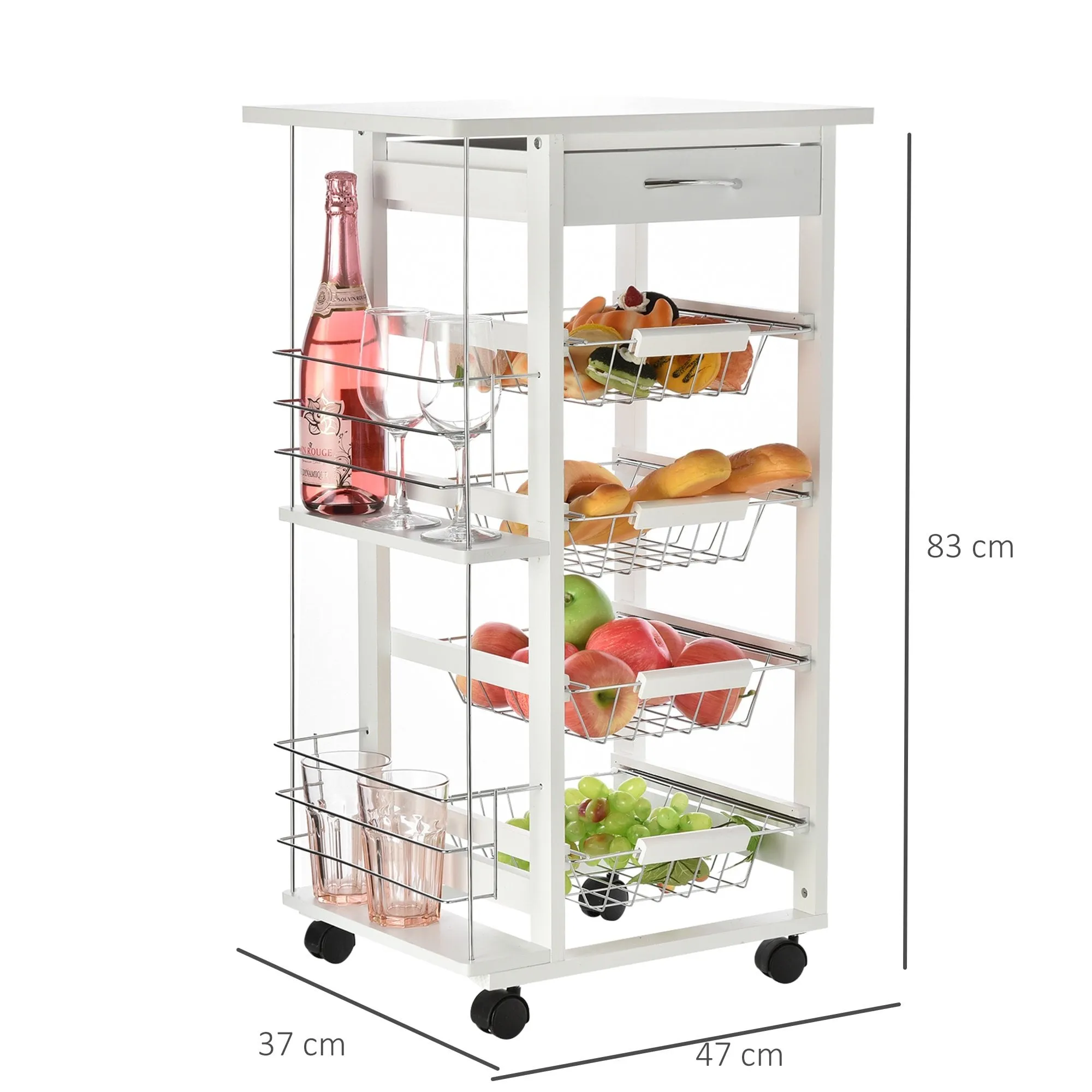 HOMCOM MDF Multifunction Kitchen Island Trolley White