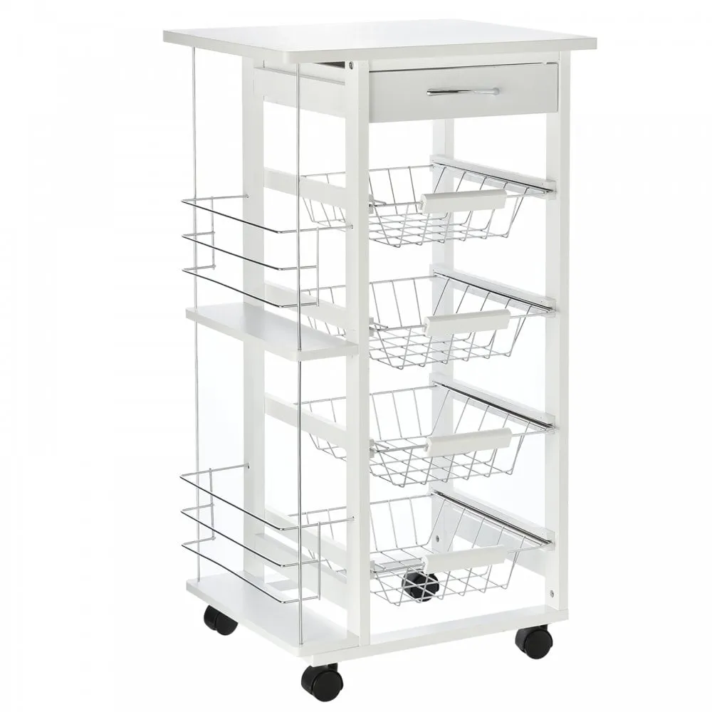 HOMCOM MDF Multifunction Kitchen Island Trolley White