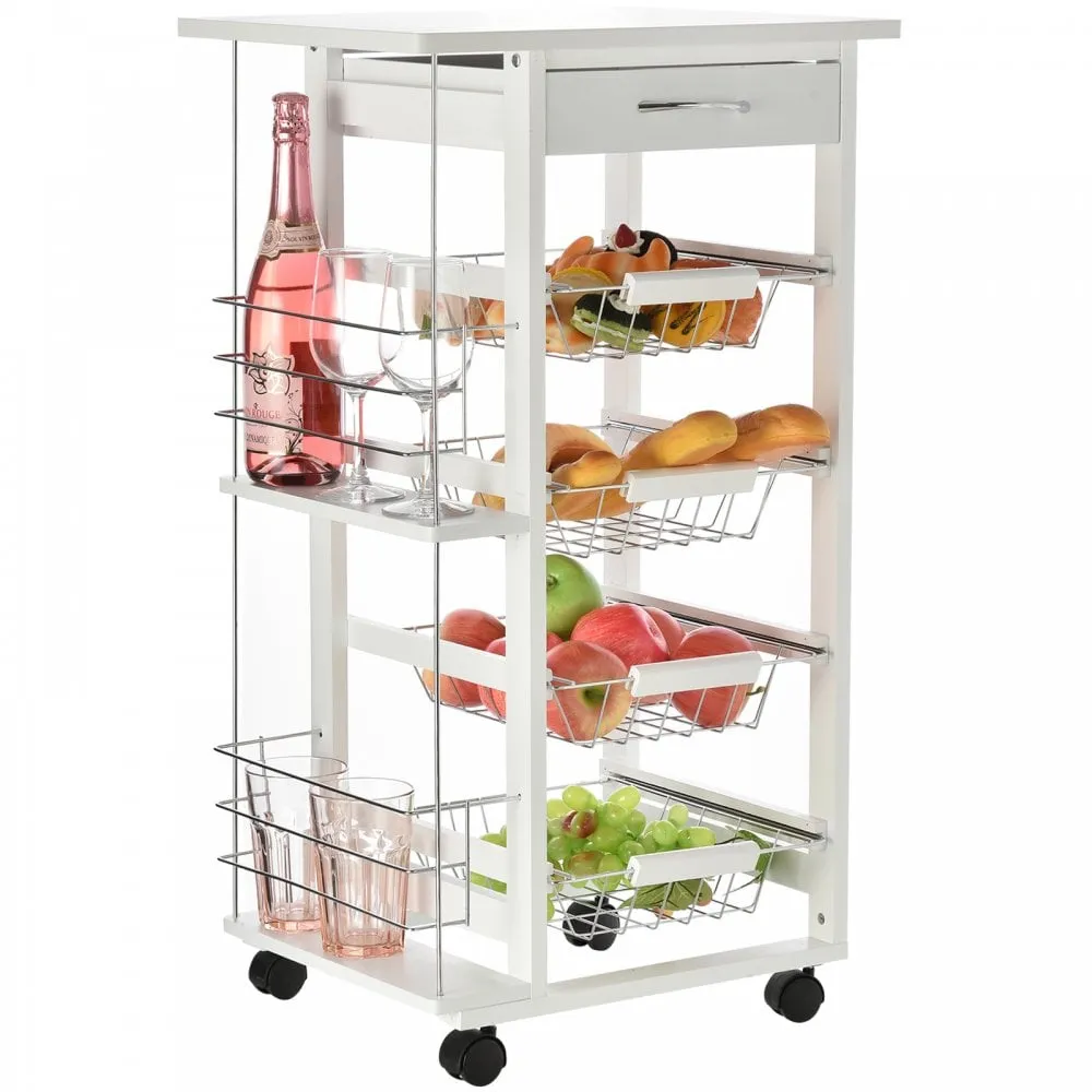 HOMCOM MDF Multifunction Kitchen Island Trolley White