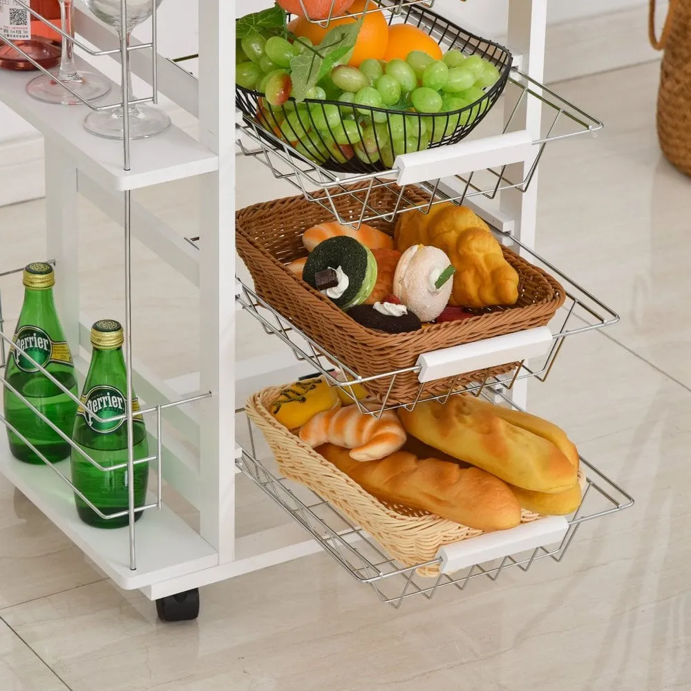 HOMCOM MDF Multifunction Kitchen Island Trolley White