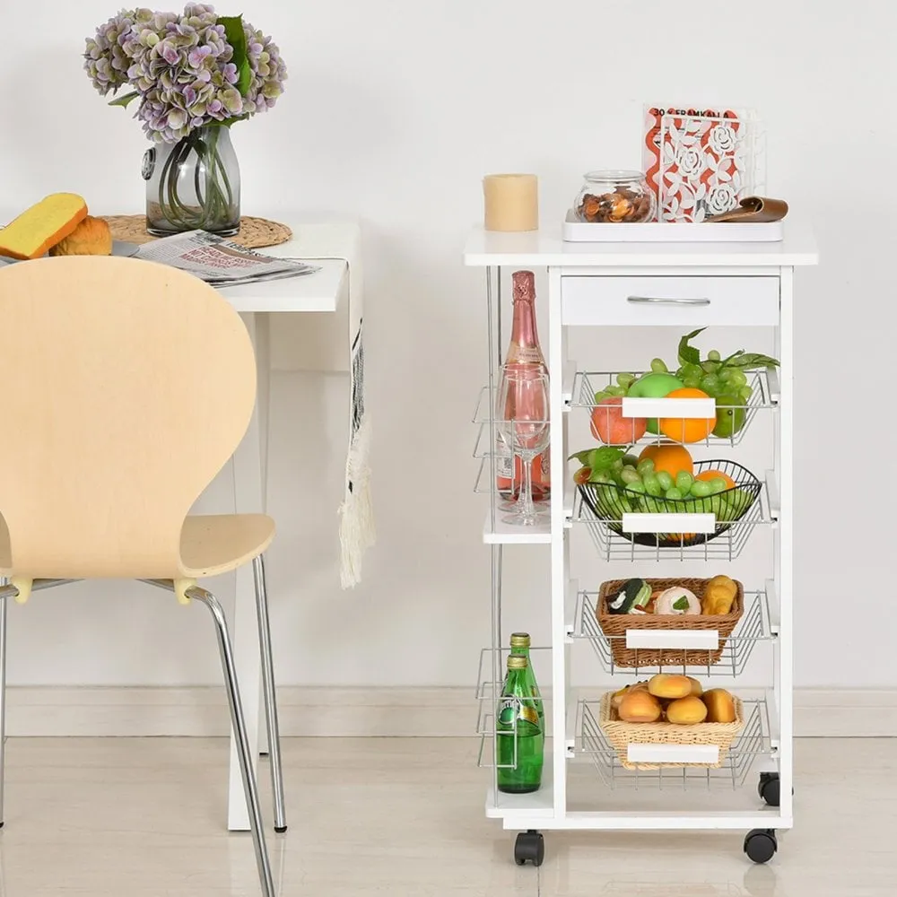 HOMCOM MDF Multifunction Kitchen Island Trolley White